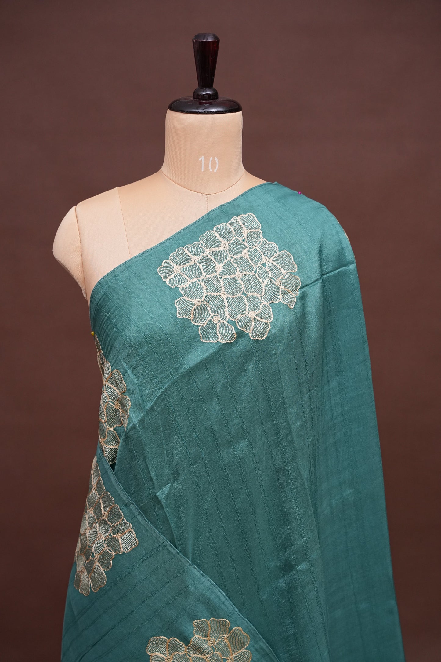 Tussar Banarasi Raw Silk Saree with Floral Zari Butta Weaving – Sea Green