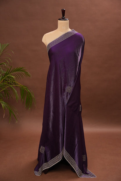 Royal Purple Party Wear Saree with Geometric Hand Embellished Border