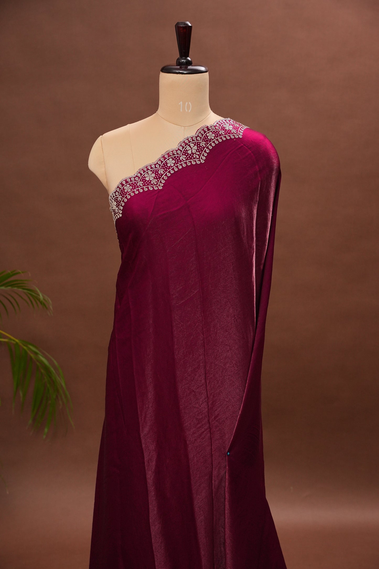 Wine Berry Party Wear Saree with Hand Embellished Scalloped Border