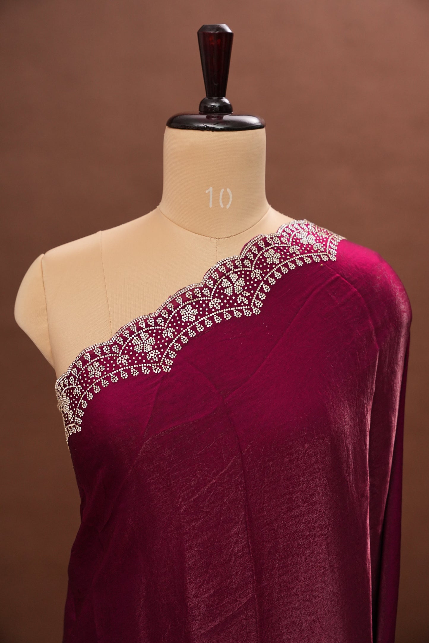Wine Berry Party Wear Saree with Hand Embellished Scalloped Border