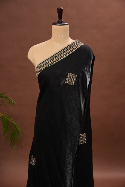 Elegant Black Party Wear Saree with Hand Embellished Border & Designer Motifs