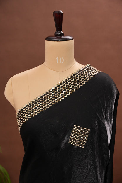 Elegant Black Party Wear Saree with Hand Embellished Border & Designer Motifs