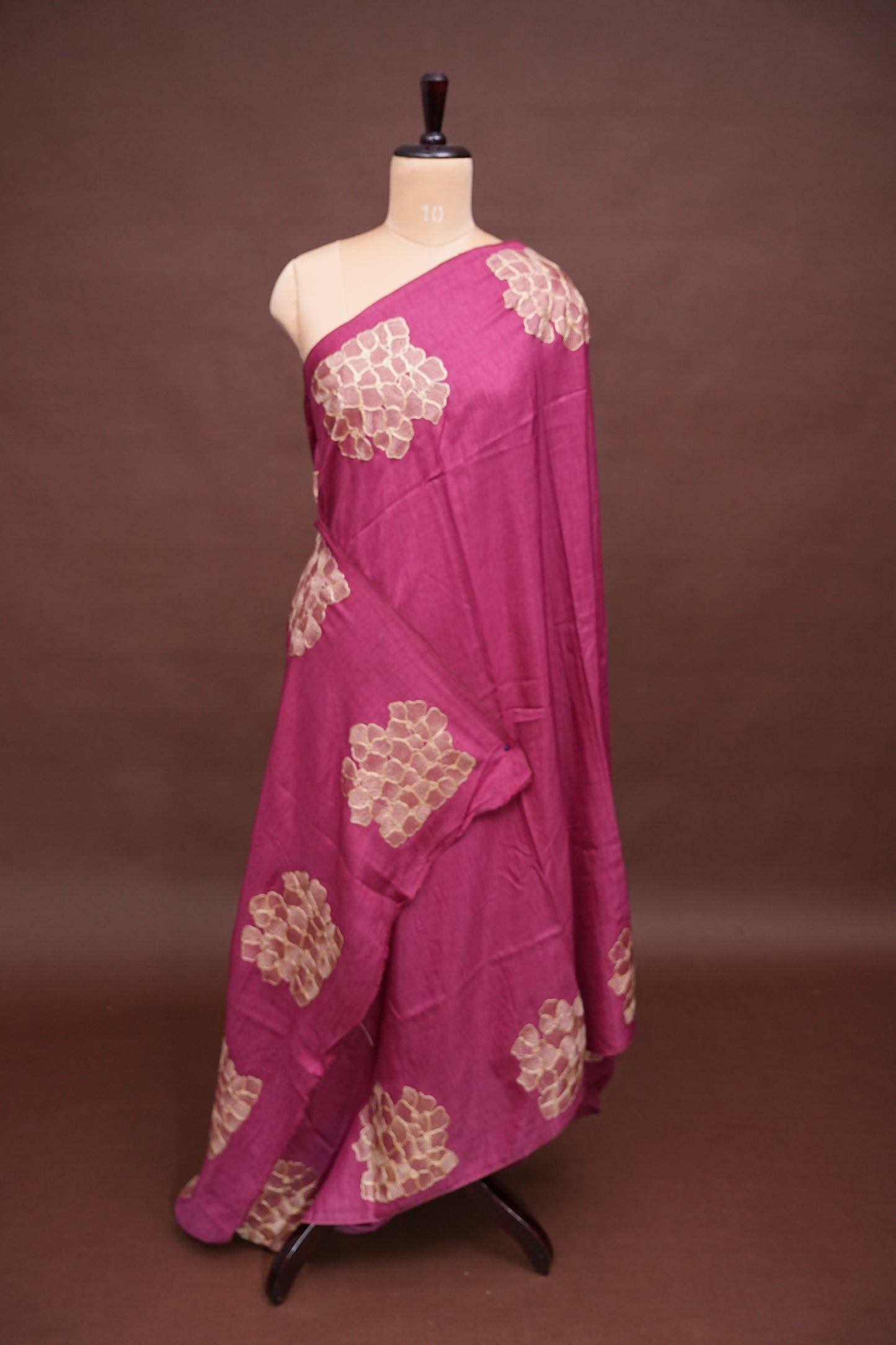 Tussar Banarasi Raw Silk Saree with Floral Zari Butta Weaving – Rose Pink