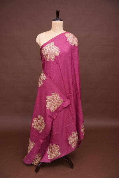 Tussar Banarasi Raw Silk Saree with Floral Zari Butta Weaving – Rose Pink
