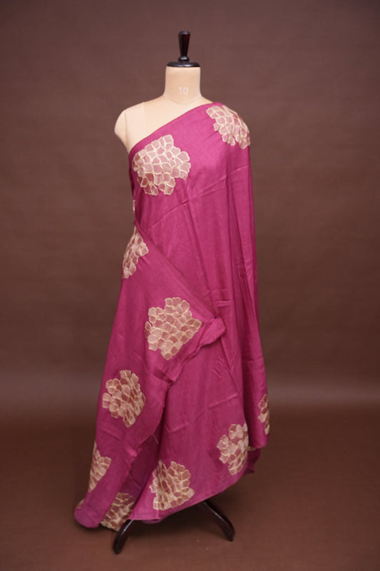 Tussar Banarasi Raw Silk Saree with Floral Zari Butta Weaving – Rose Pink