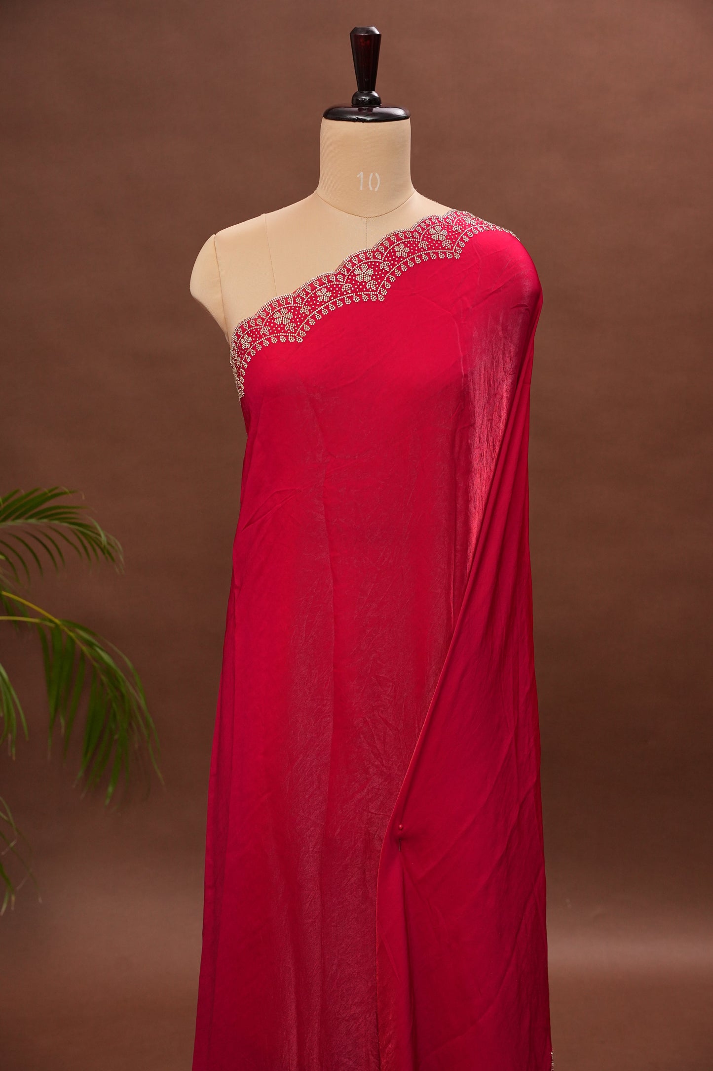 Rani Pink Party Wear Saree with Hand Embellished Scalloped Border