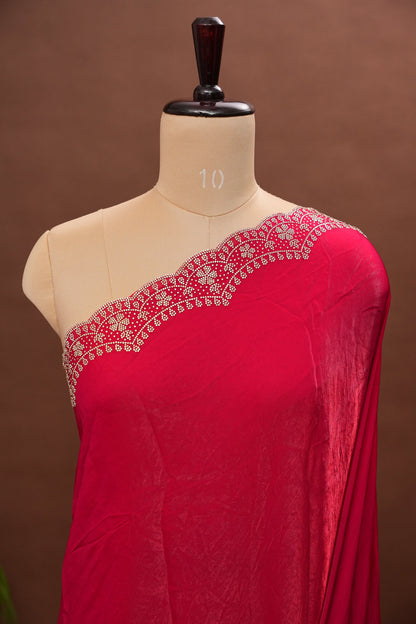 Rani Pink Party Wear Saree with Hand Embellished Scalloped Border