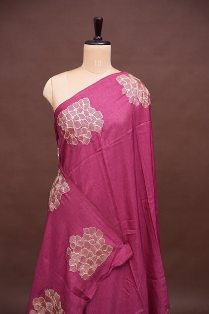 Tussar Banarasi Raw Silk Saree with Floral Zari Butta Weaving – Rose Pink