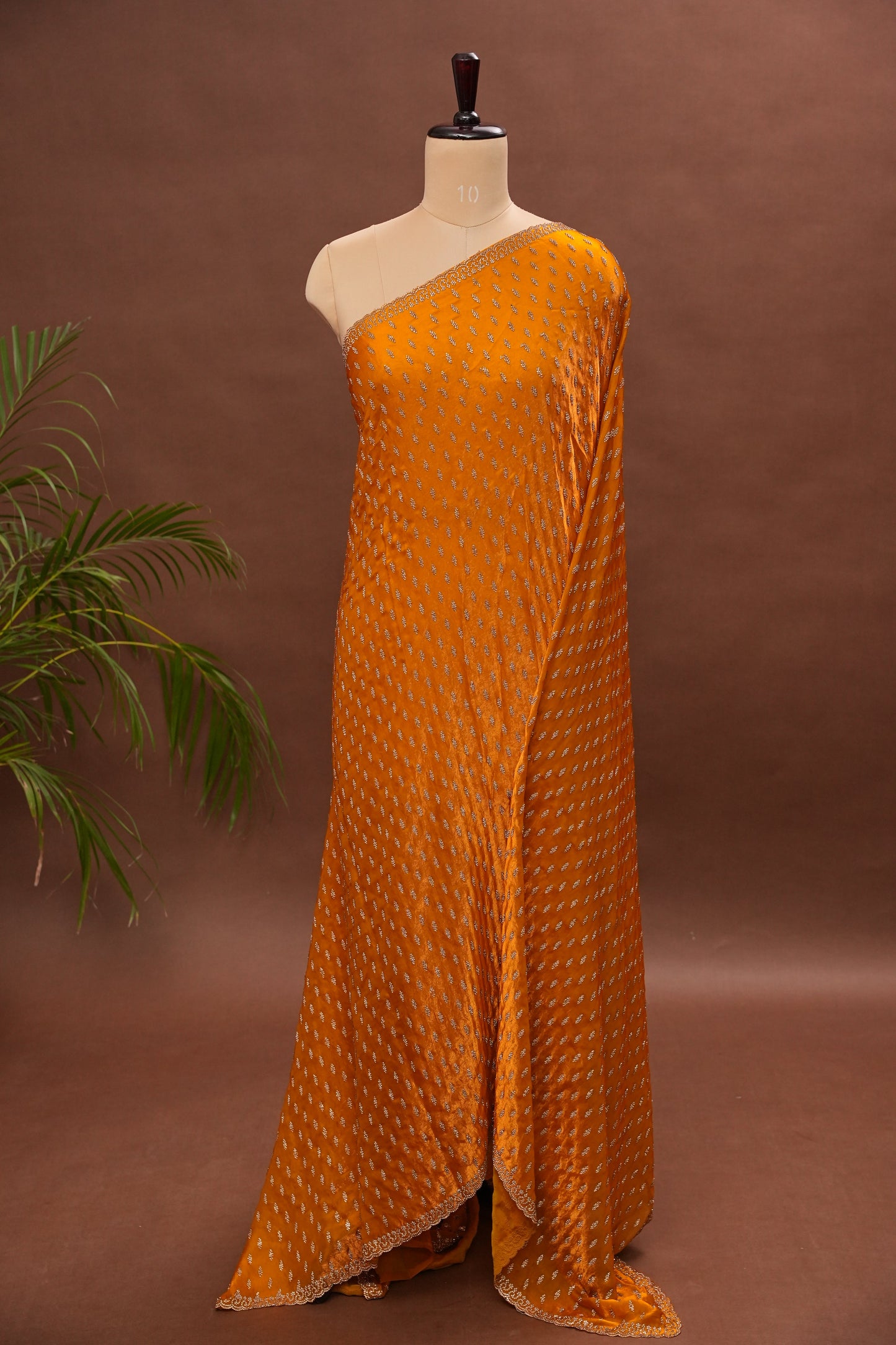 Mustard Gold Party Wear Saree with Gold Stone Butta & Embellished Border