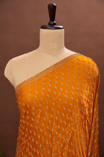Mustard Gold Party Wear Saree with Gold Stone Butta & Embellished Border