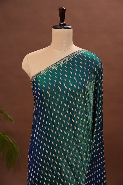 Dual Tone Peacock Blue & Emerald Green Party Wear Saree with Gold Stone Butta Work