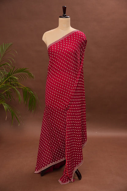 Ruby Red Party Wear Saree with Gold Butta & Embellished Border