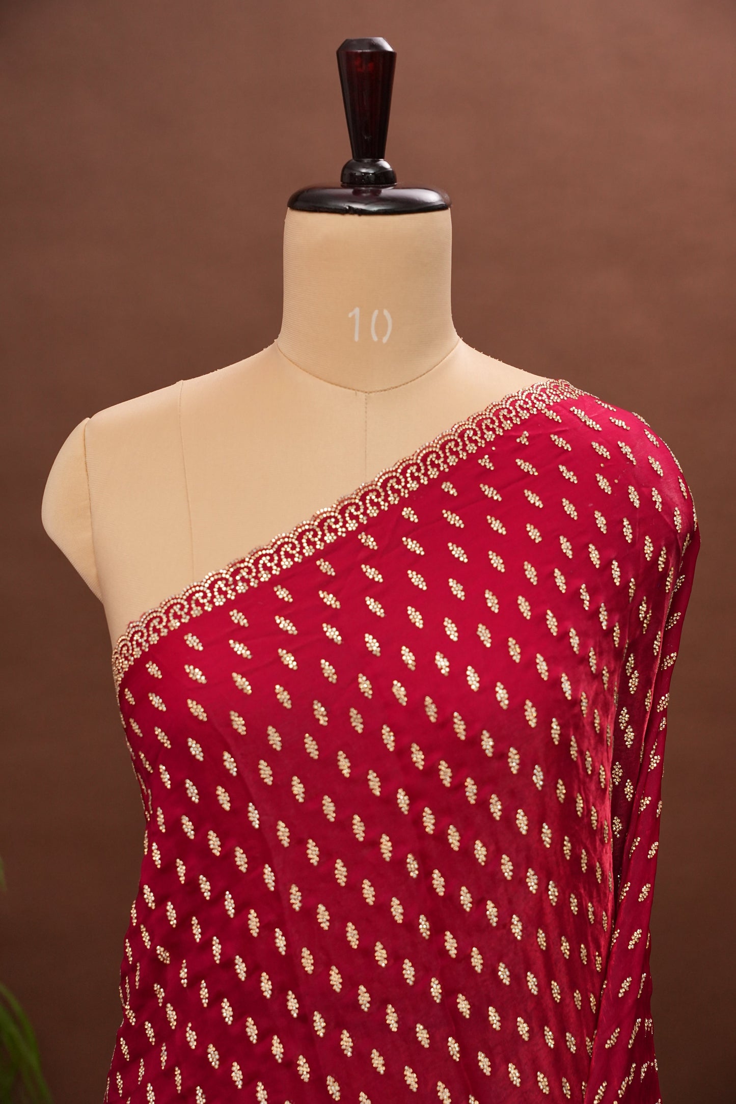 Ruby Red Party Wear Saree with Gold Butta & Embellished Border