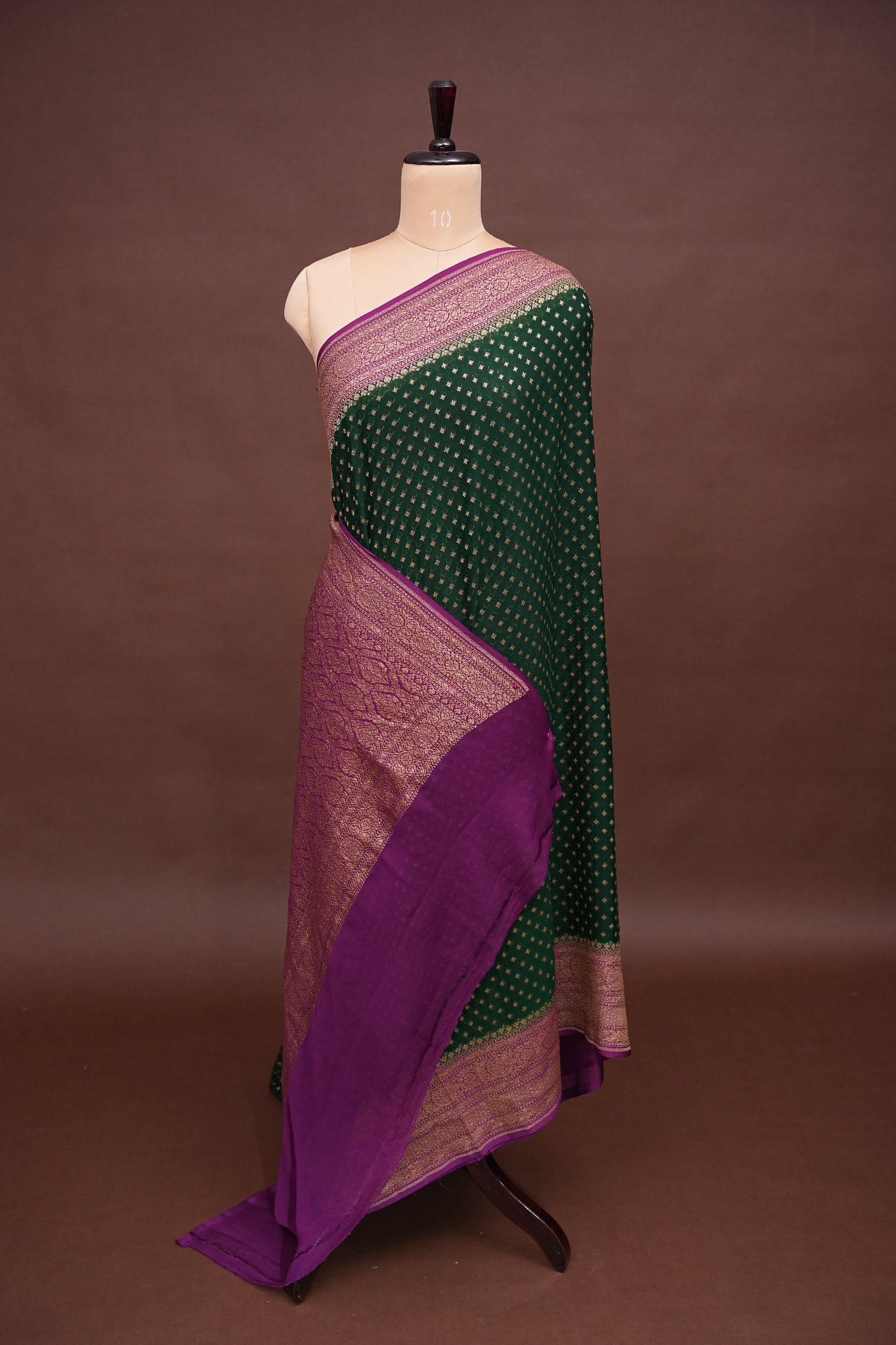Pure Khadi Georgette Banarasi Saree - Bottle Green & Magenta