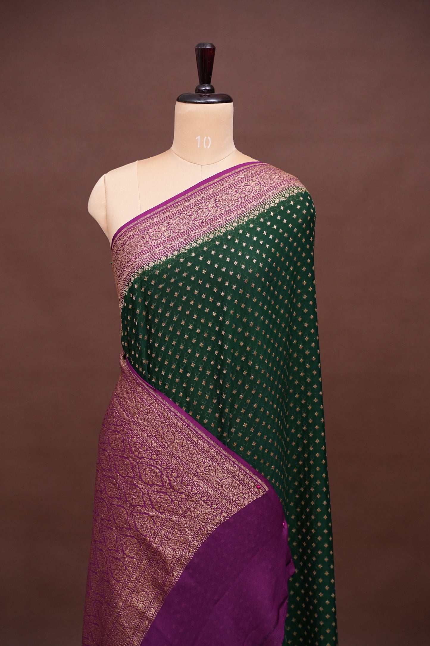 Pure Khadi Georgette Banarasi Saree - Bottle Green & Magenta