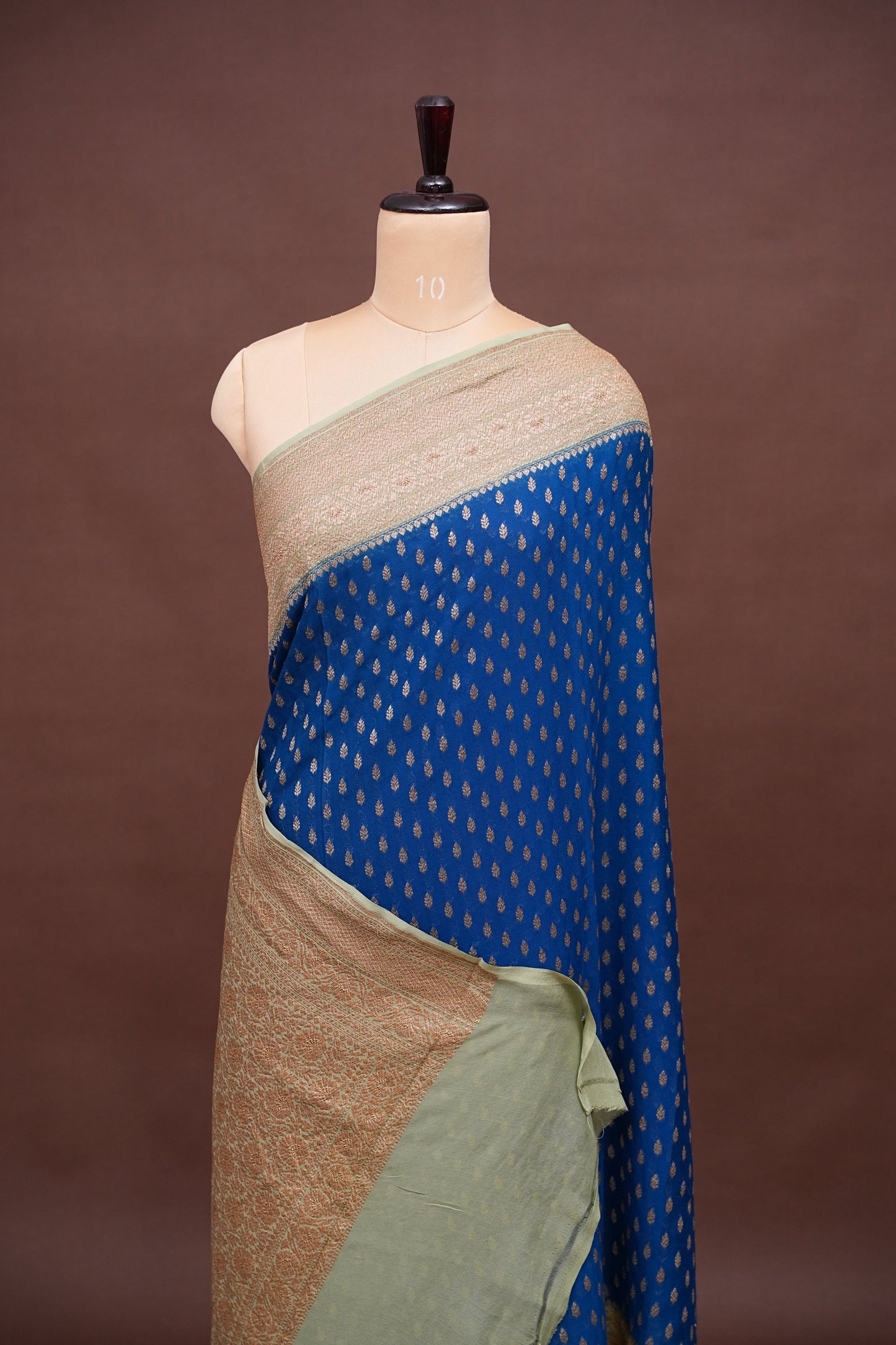 Pure Khadi Georgette Banarasi Saree - Peacock Blue & Sage Green