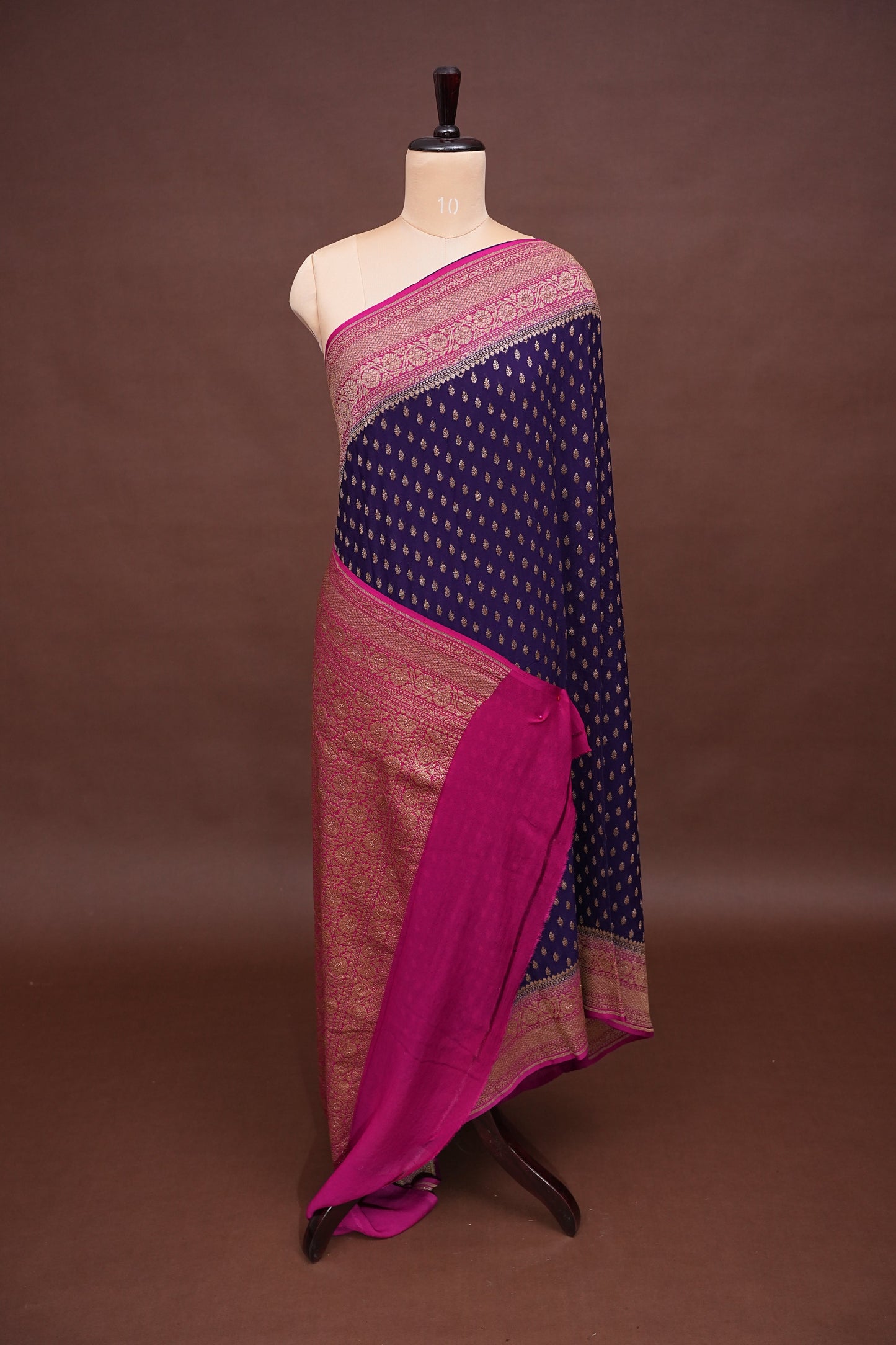 Pure Khadi Georgette Banarasi Saree - Deep Purple & Pink