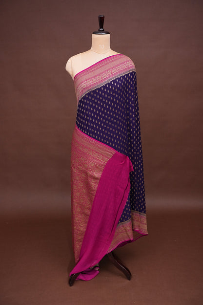 Pure Khadi Georgette Banarasi Saree - Deep Purple & Pink