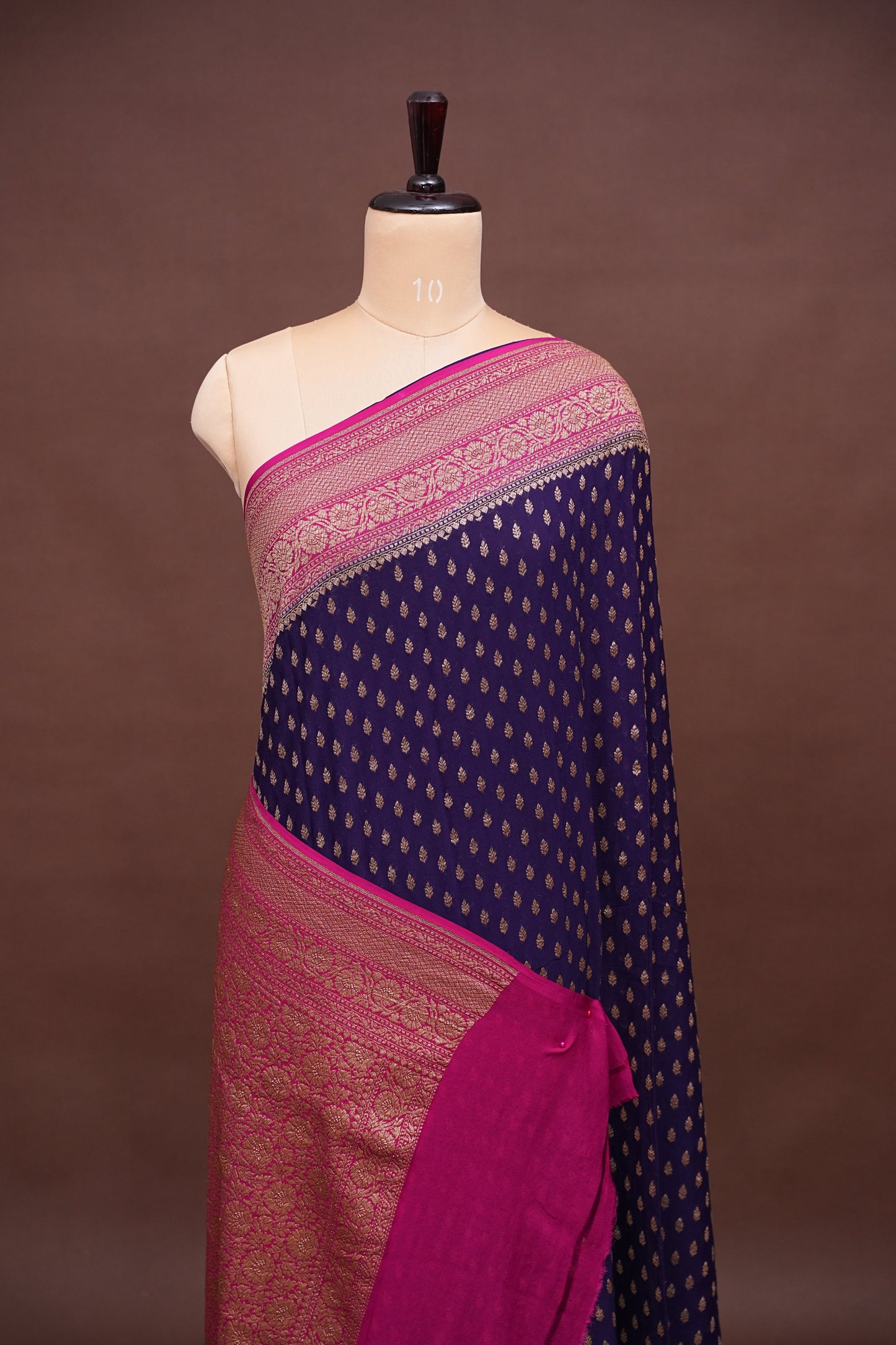 Pure Khadi Georgette Banarasi Saree - Deep Purple & Pink