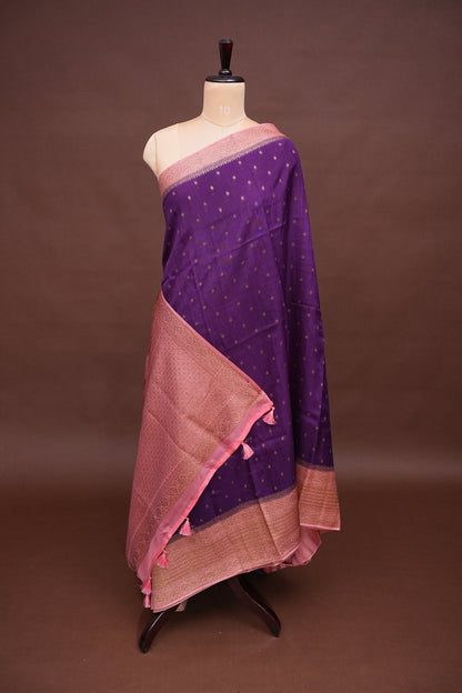 Tussar Banarasi Raw Silk Saree – Violet & Pink with Zari Border