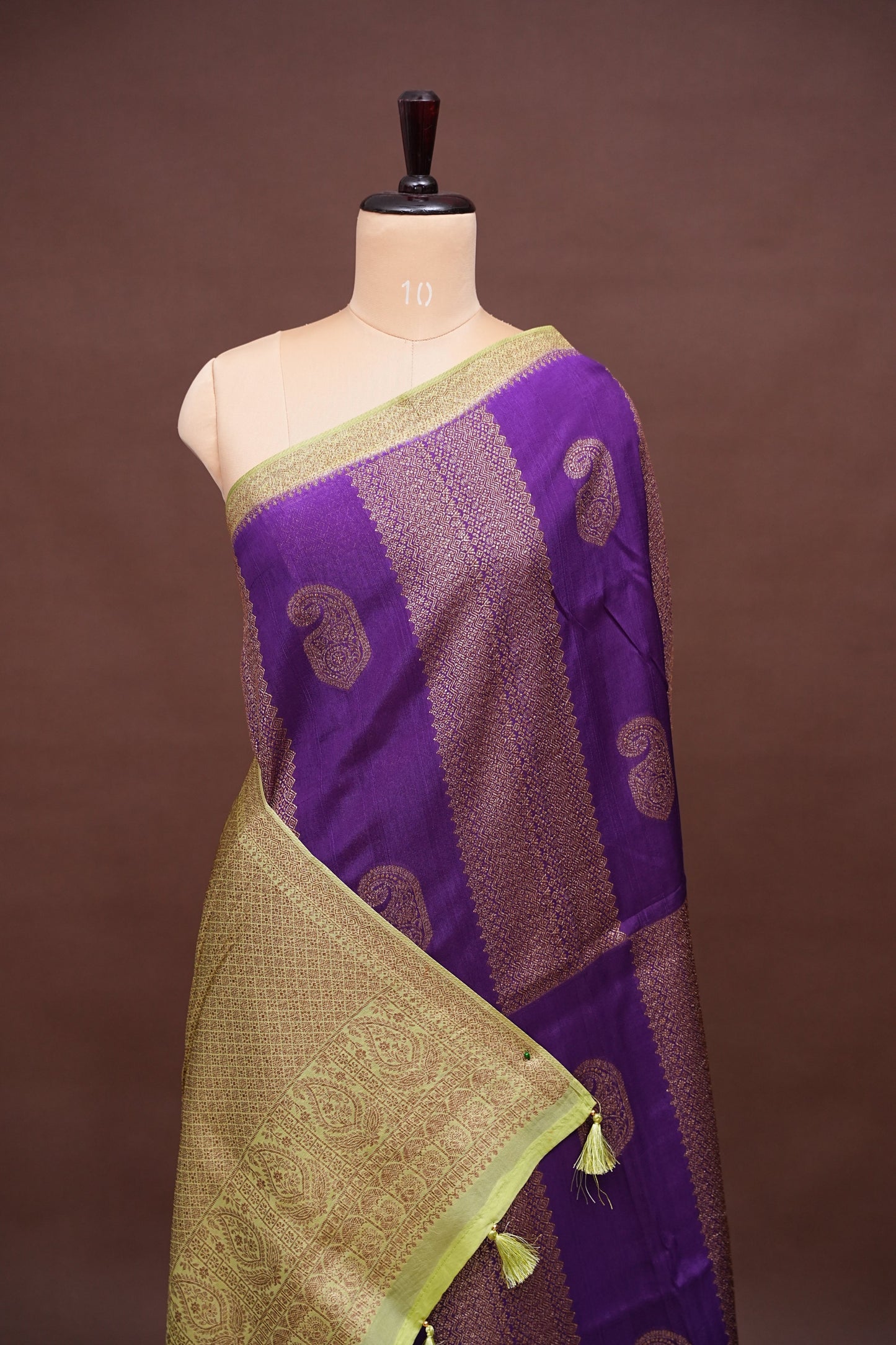 Tussar Banarasi Raw Silk Saree – Royal Purple & Pistachio Green