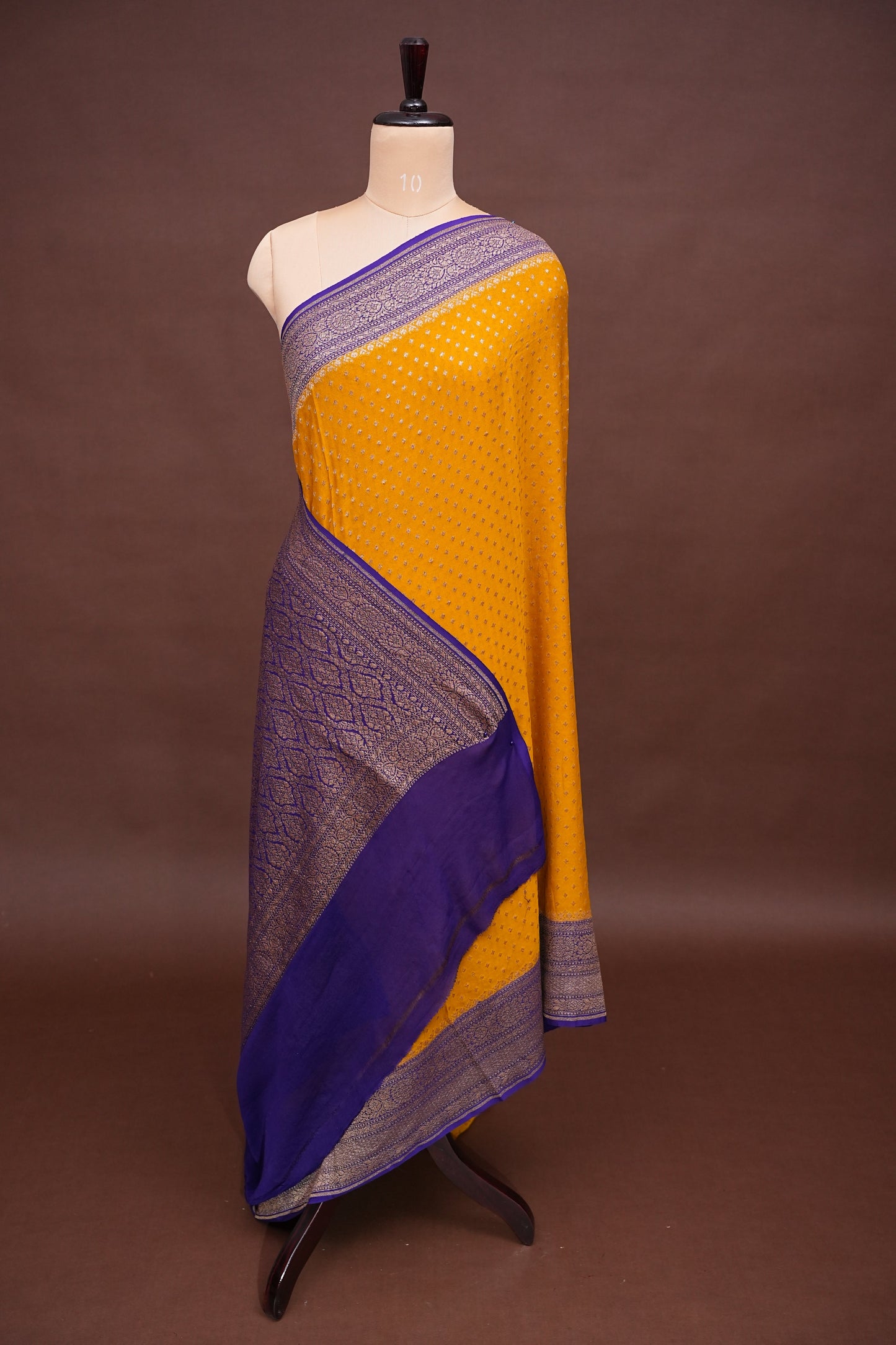 Pure Khadi Georgette Banarasi Saree - Yellow & Purple