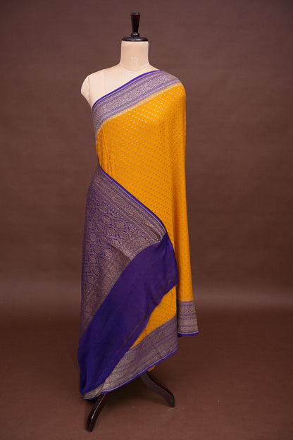 Pure Khadi Georgette Banarasi Saree - Yellow & Purple