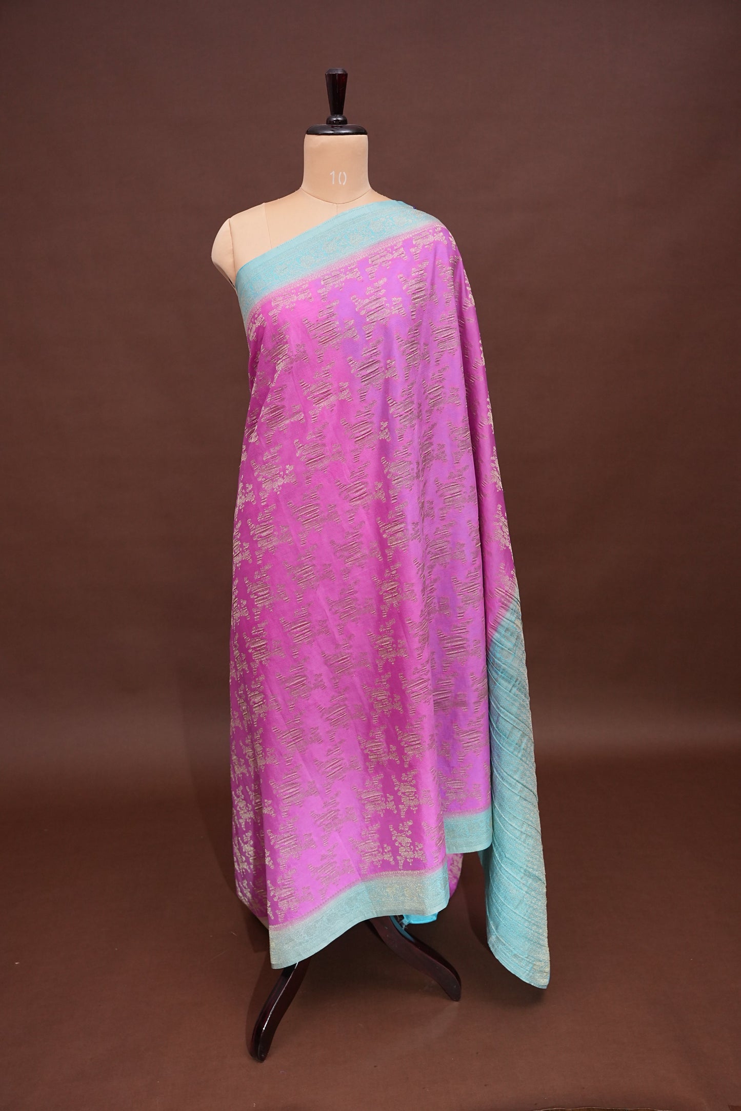 Georgette Silk Banarasi Saree - Candy Pink & Baby Blue