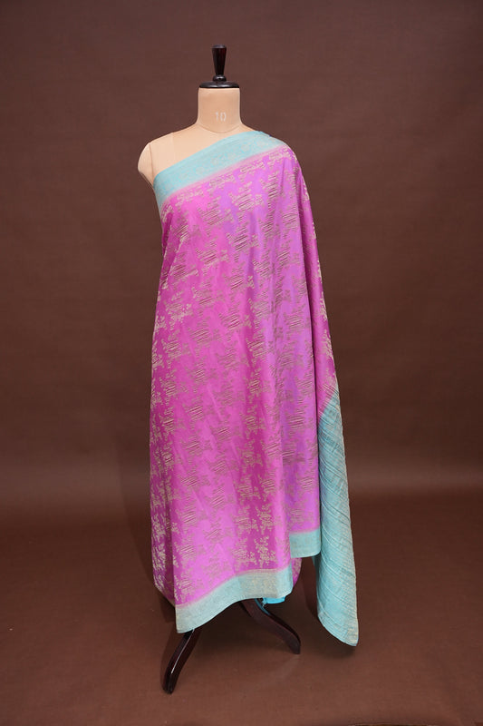 Georgette Silk Banarasi Saree - Candy Pink & Baby Blue