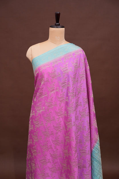 Georgette Silk Banarasi Saree - Candy Pink & Baby Blue