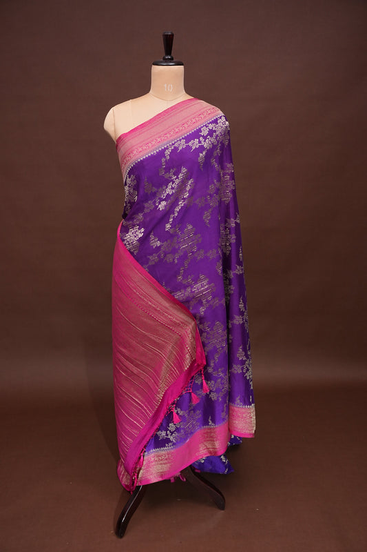 Georgette Silk Banarasi Saree - Violet & Pink