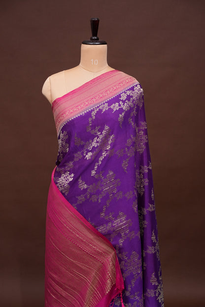 Georgette Silk Banarasi Saree - Violet & Pink