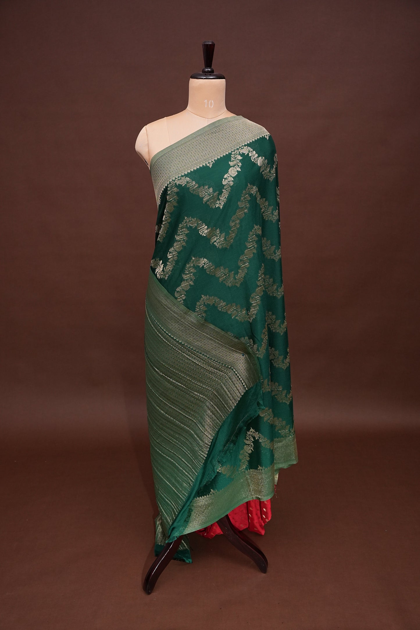 Georgette Silk Banarasi Saree - Emerald Green