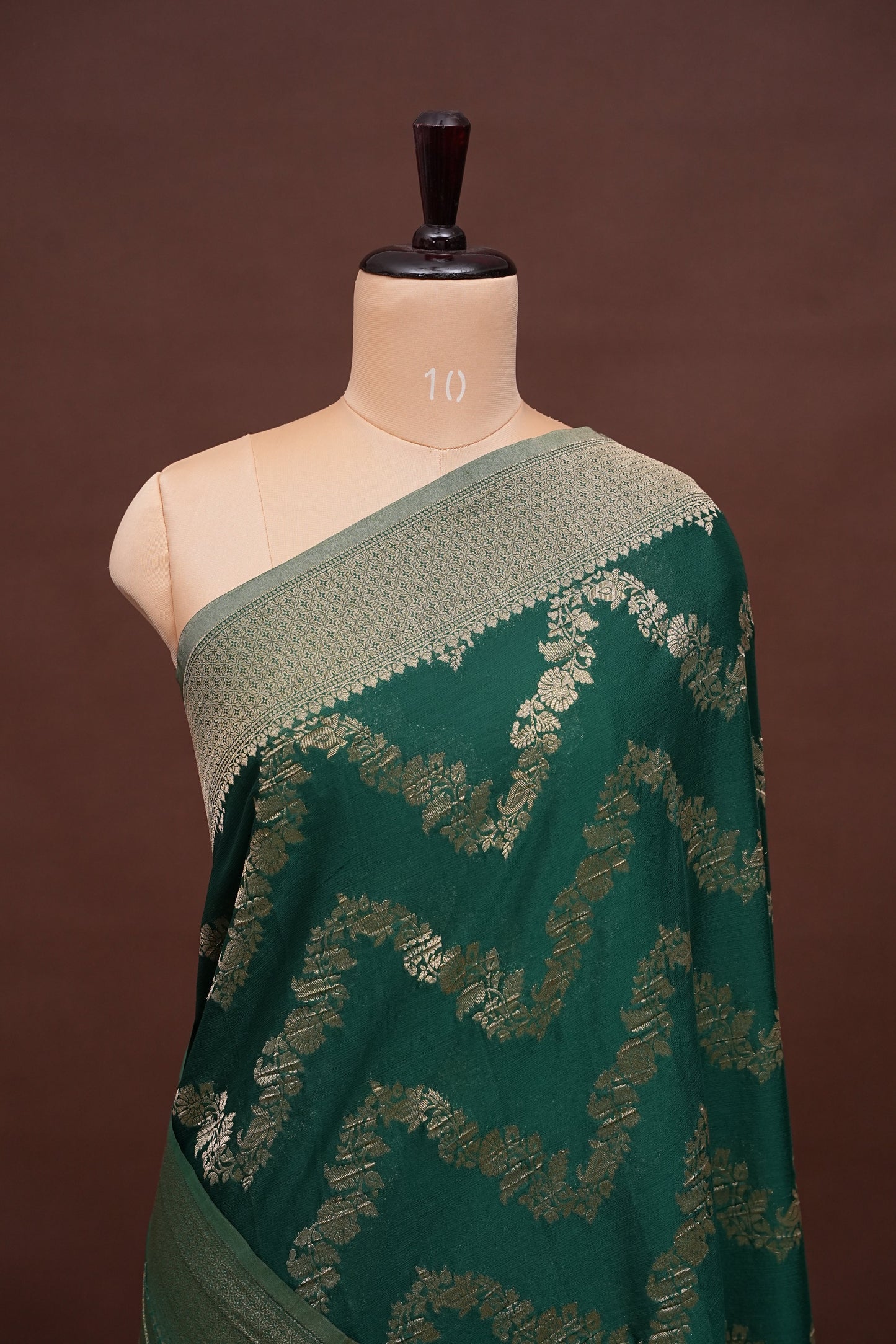 Georgette Silk Banarasi Saree - Emerald Green