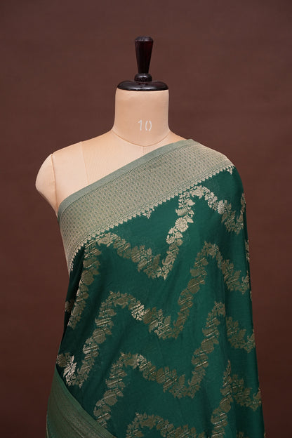 Georgette Silk Banarasi Saree - Emerald Green