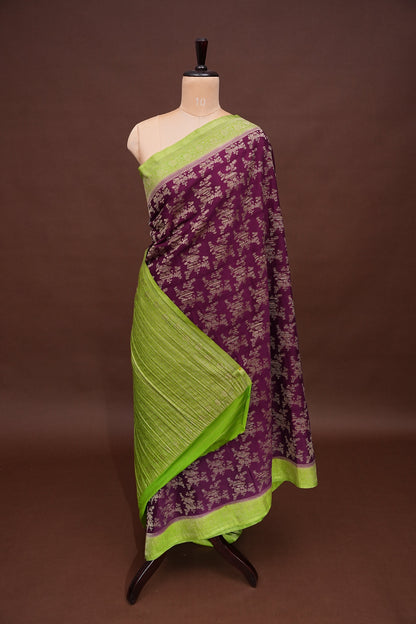 Georgette Silk Banarasi Saree - Wine & Lime Green