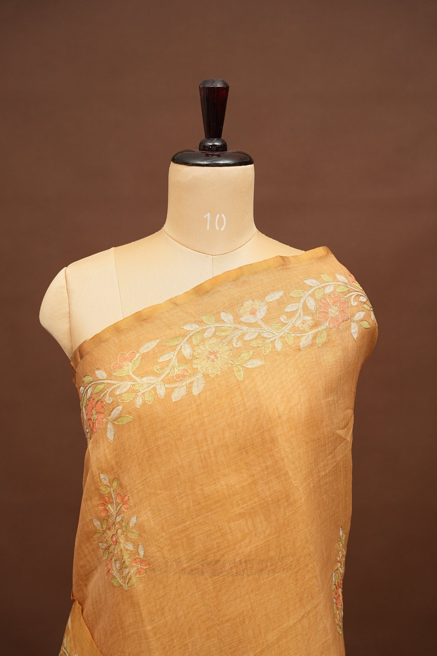 Embroidered Jute Linen Saree - Honey Beige