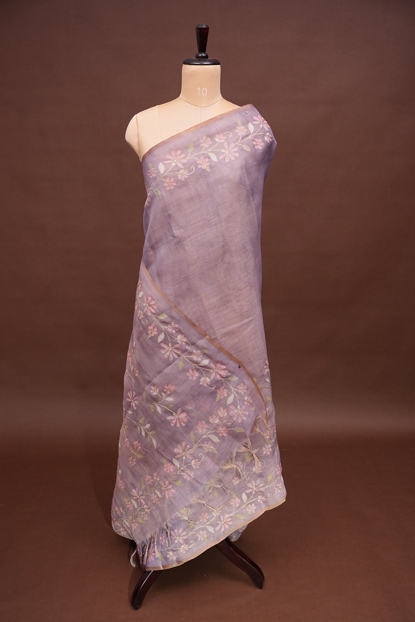 Embroidered Jute Linen Saree - Lilac