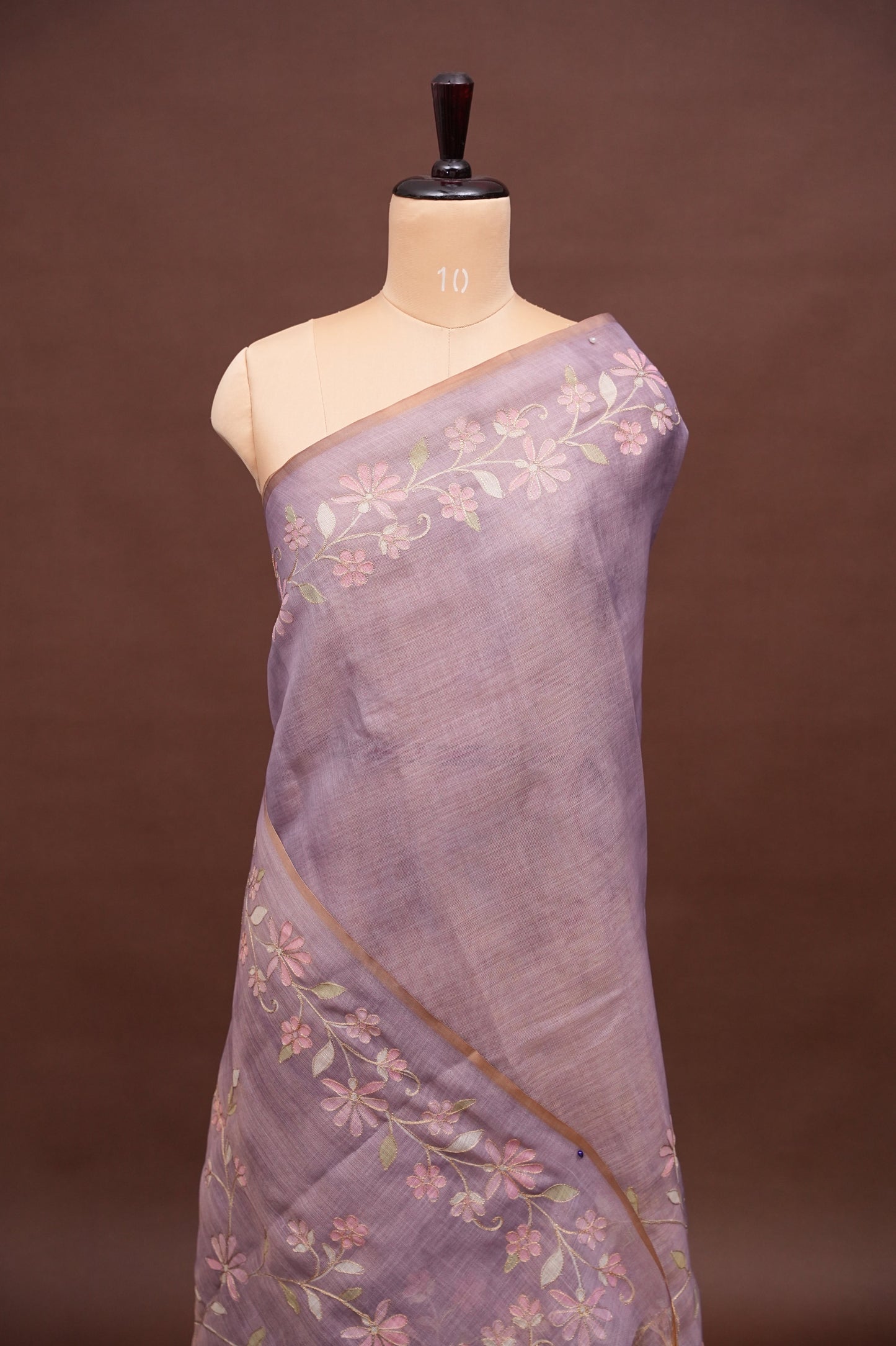Embroidered Jute Linen Saree - Lilac