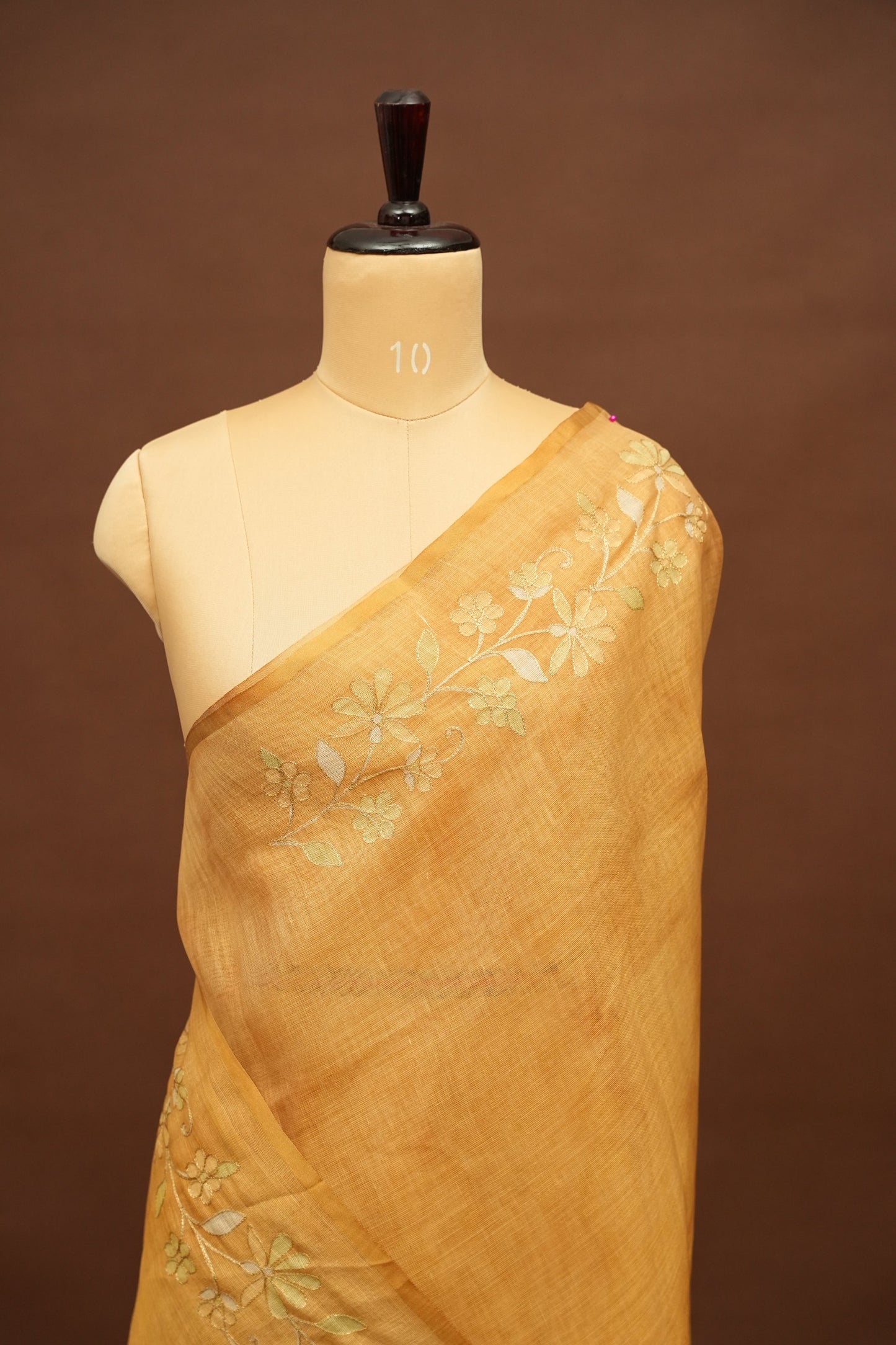 Embroidered Jute Linen Saree - Beige