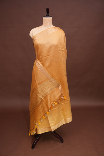 Plain Pure Tussar Silk Saree - Beige