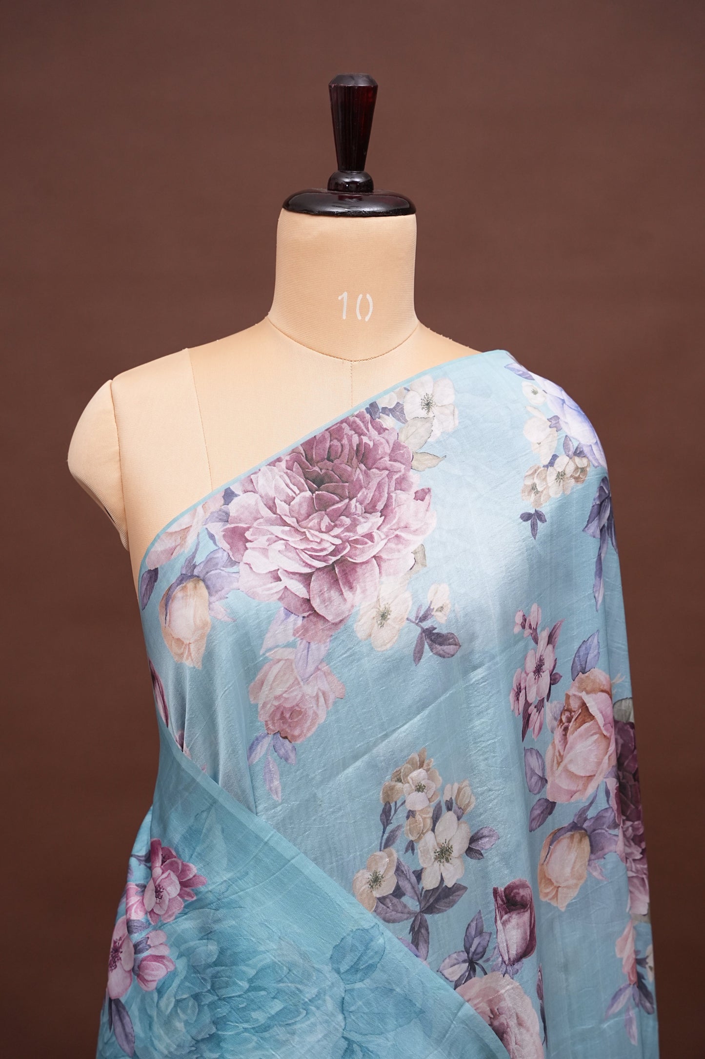 Powder Blue Kalamkari Tussar Silk Saree with Floral Digital Print