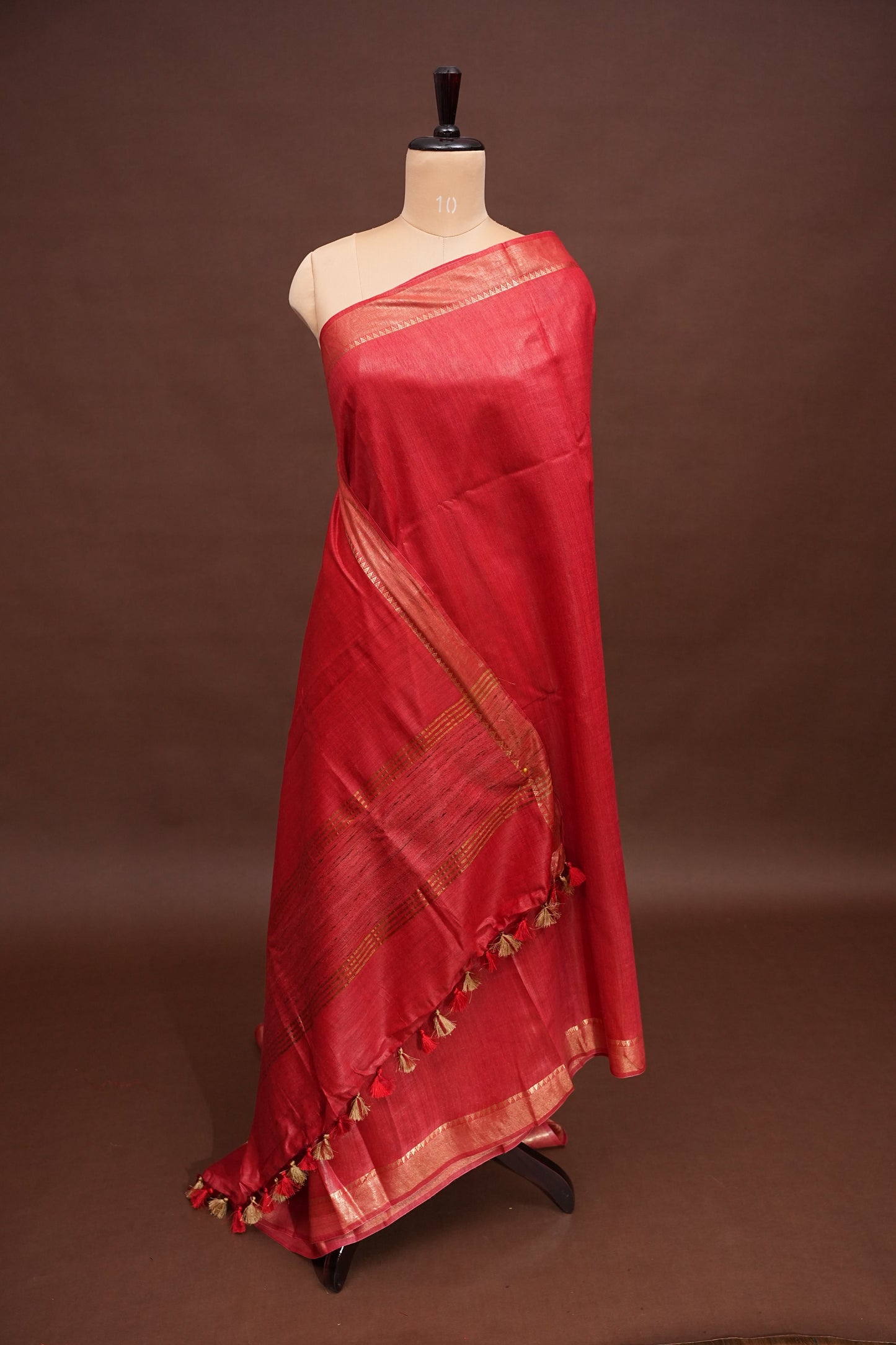 Plain Pure Tussar Silk Saree - Red