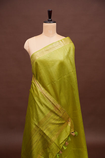 Plain Pure Tussar Silk Saree - Green