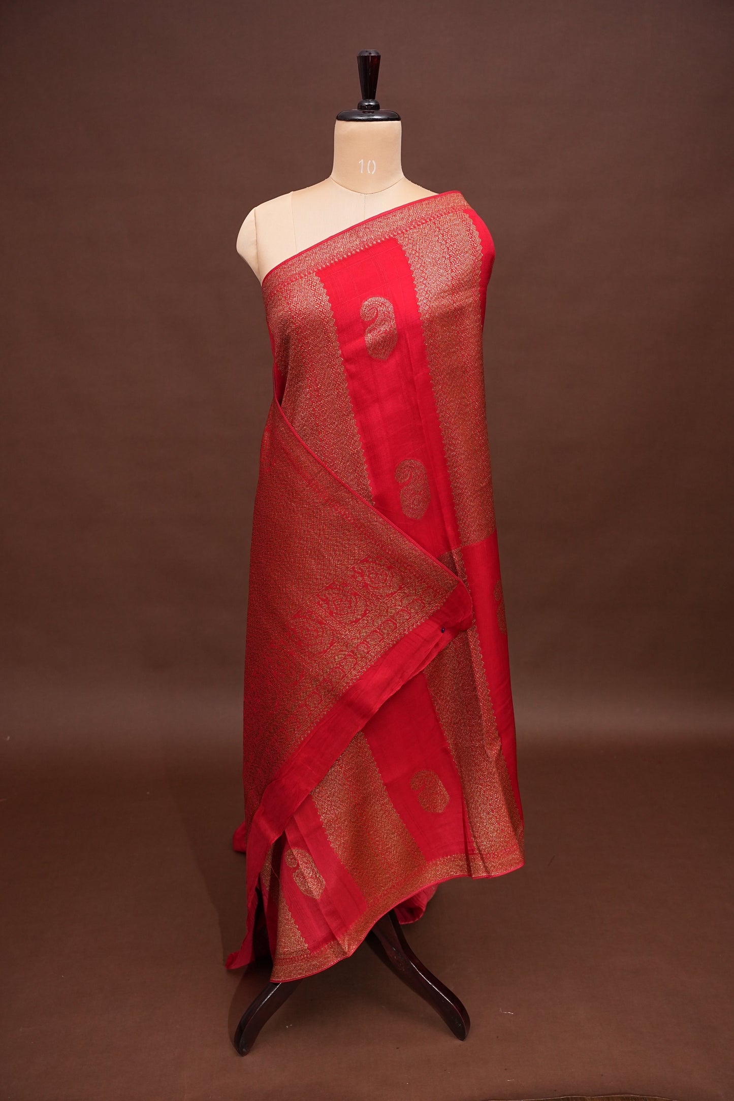 Tussar Banarasi Raw Silk Saree – Regal Red with Gold Mango Buttis