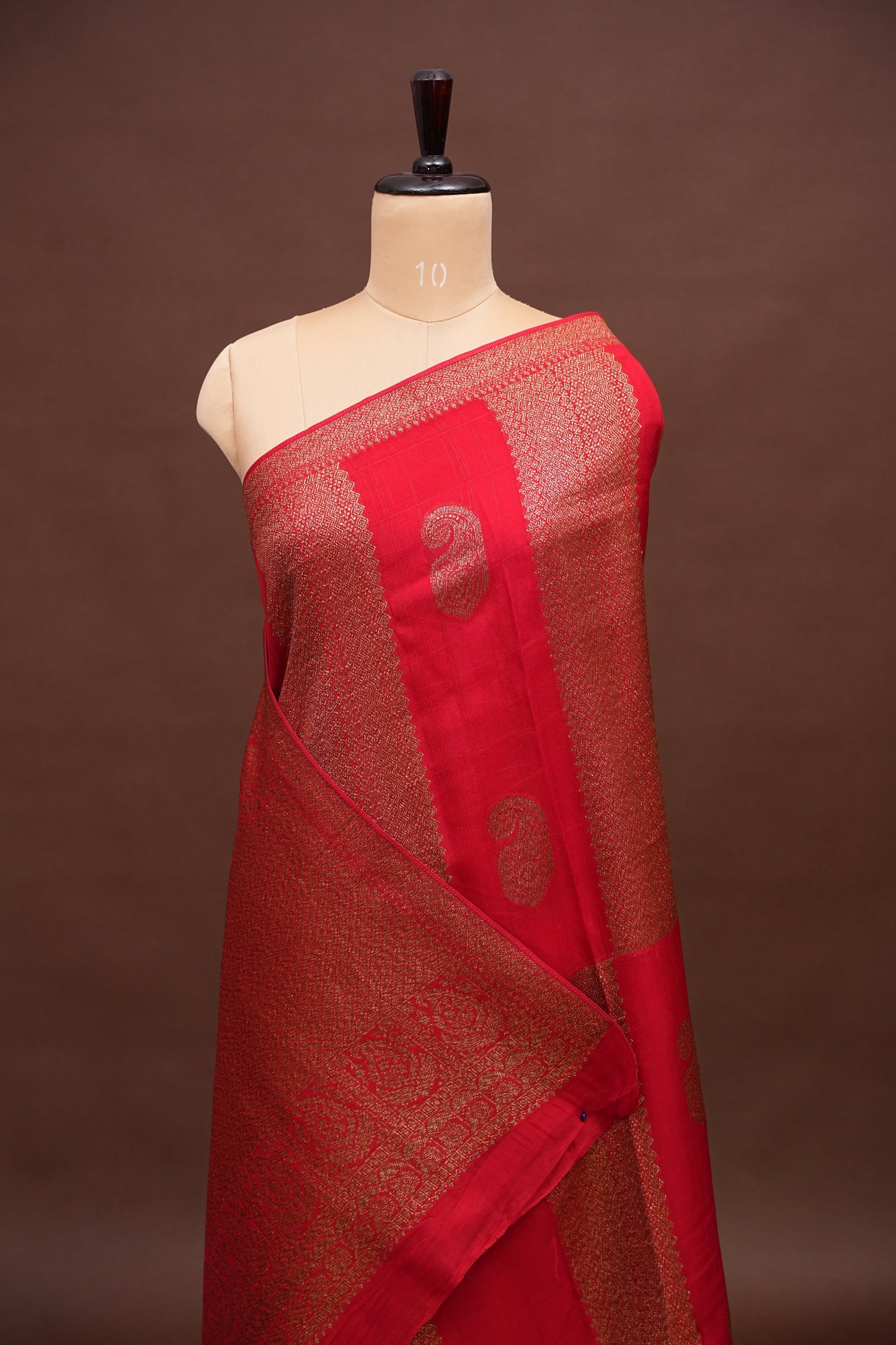 Tussar Banarasi Raw Silk Saree – Regal Red with Gold Mango Buttis