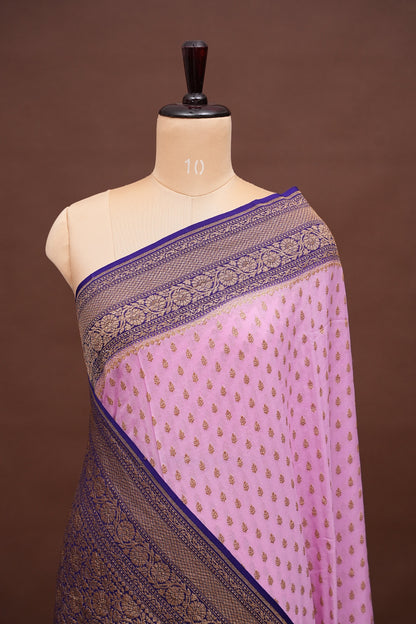 Pure Khadi Georgette Banarasi Saree - Pink & Purple