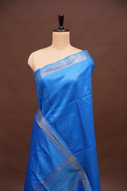 Plain Pure Tussar Silk Saree - Blue