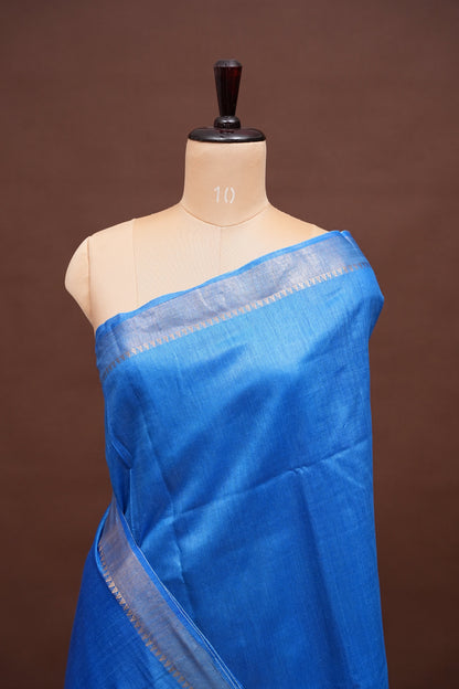 Plain Pure Tussar Silk Saree - Blue