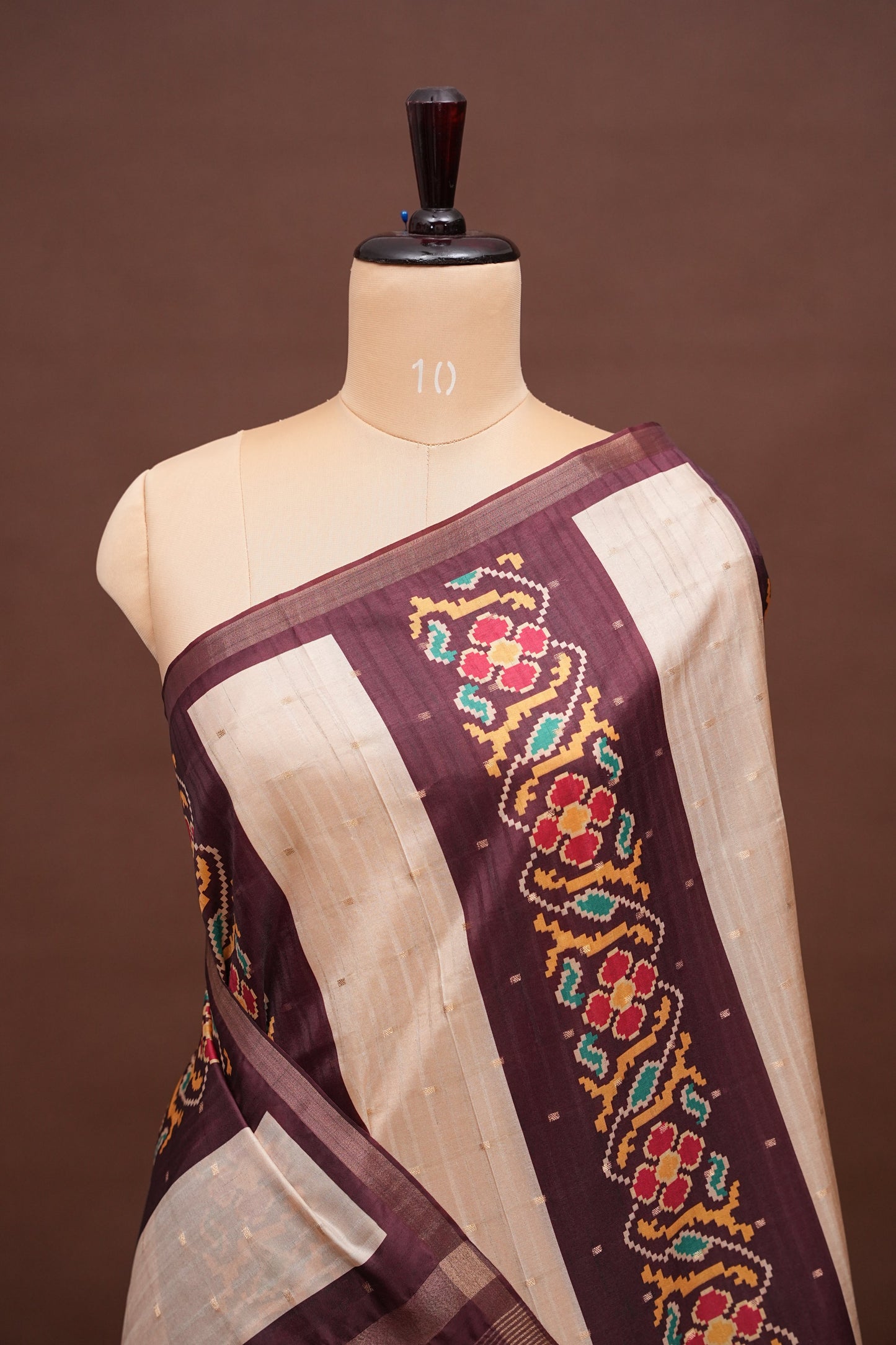 Semi Raw Silk Saree with Patola Prints & Striped Design – Deep Maroon